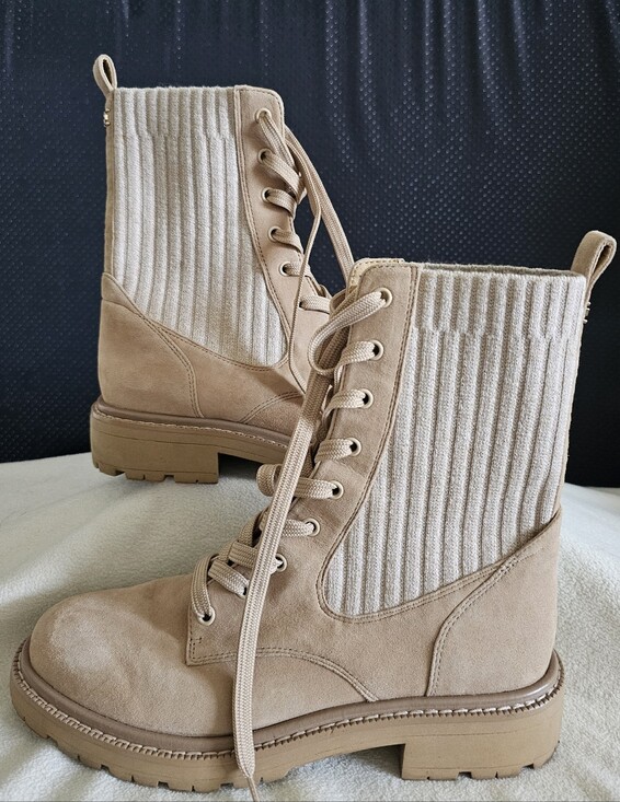 Sam Edelman Shoes - EXELLENT SAM EDELMAN Woms Lydell Combats Boots Sesame Suede/knit Color SIZE 7M